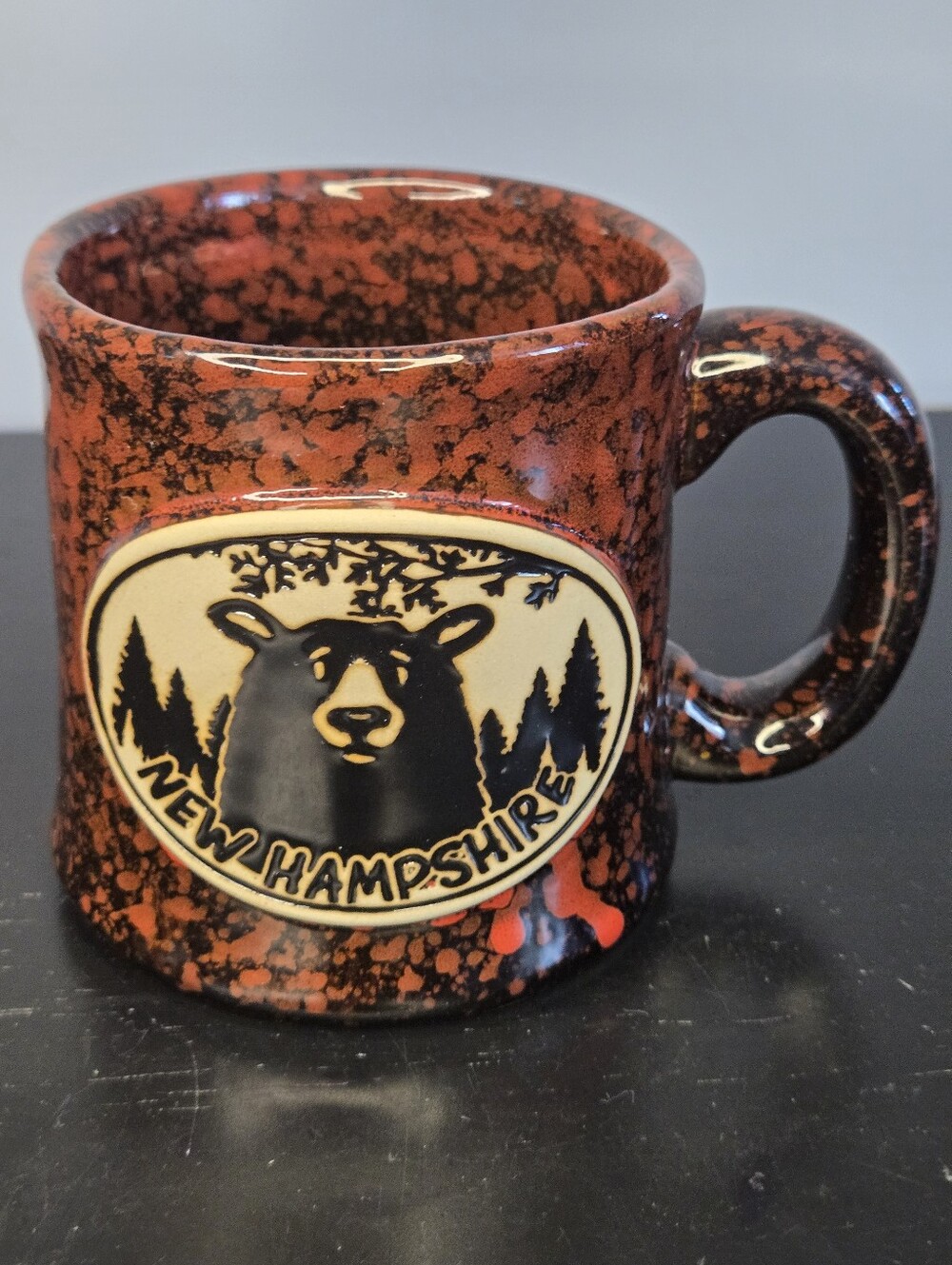 New Hampshire Black Bear Heavy Duty Drip Glaze Pottery Coffee Mug